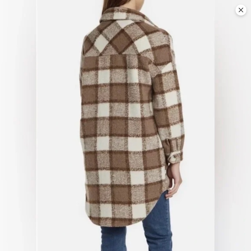 RDI Plaid Longline Sherpa Shacket Jacket Brown Cream Button Front NWT Medium - Picture 2 of 10
